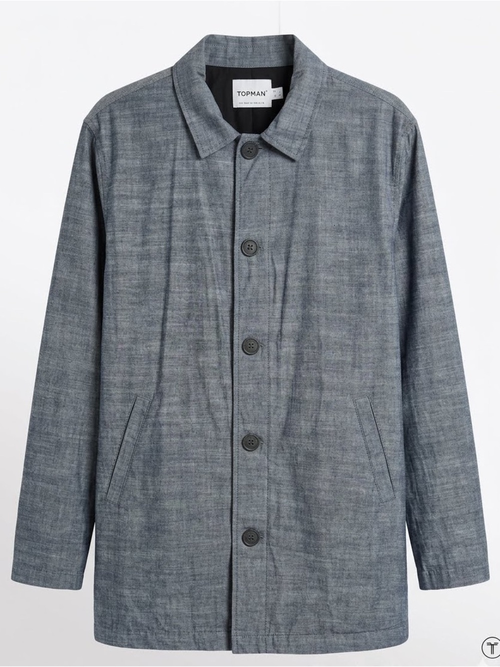 TOPMANBlue-Gray Chambray Lightweight Car Coat Jacket - Size Large